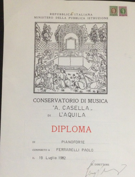 Diploma Conservatorio A. Casella, L'Aquila — 19 luglio 1982